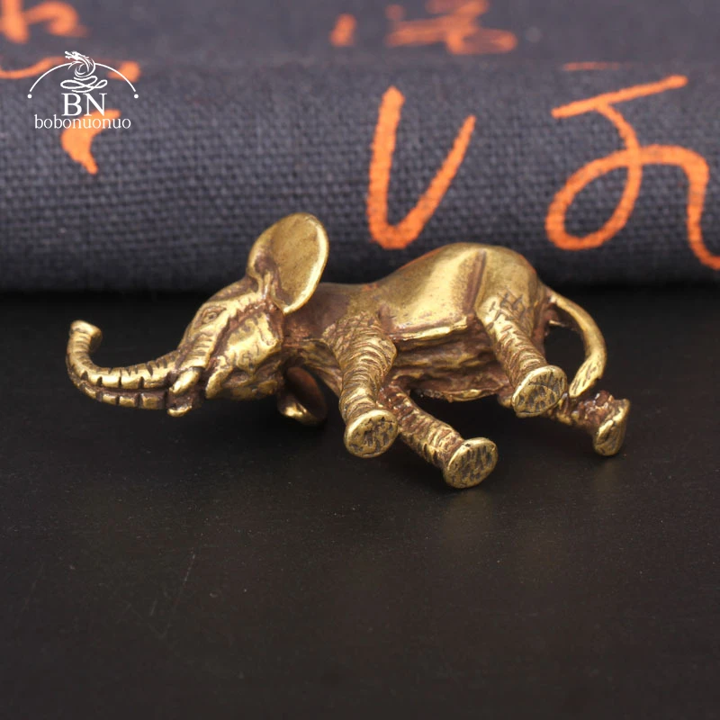 Antique Bronze Minature Elephant Figurines Tea Pet Table Ornament Decorations Solid Copper Animal Crafts Home Decor Living Room