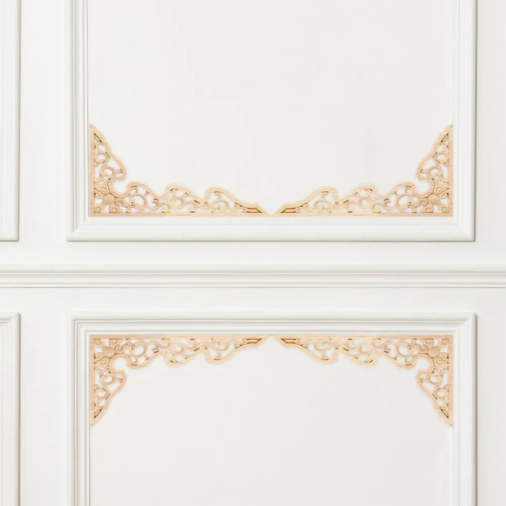 

4Pcs Unpainted Wood Appliques and Onlays Handmade Carved Corner Decals for Furniture Wall Cabinet Bed DIY Decorative Trim