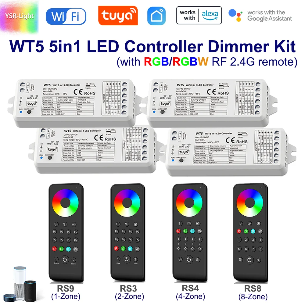 tuya universal led light dimmer controller 5in wi fi wt5 dc1224v zone 24g controle remoto rf rgb rgbw 01