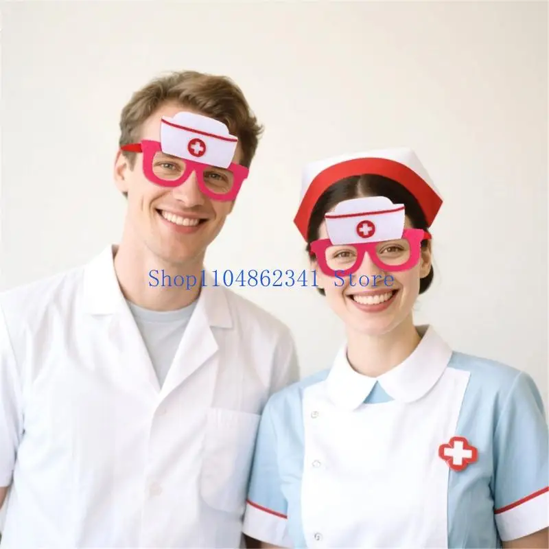 5ASD Halloween Infermiera Accessori per costumi Nurse Cappello Capsella Nurse Caspi bicchiere da infermiere per festa del