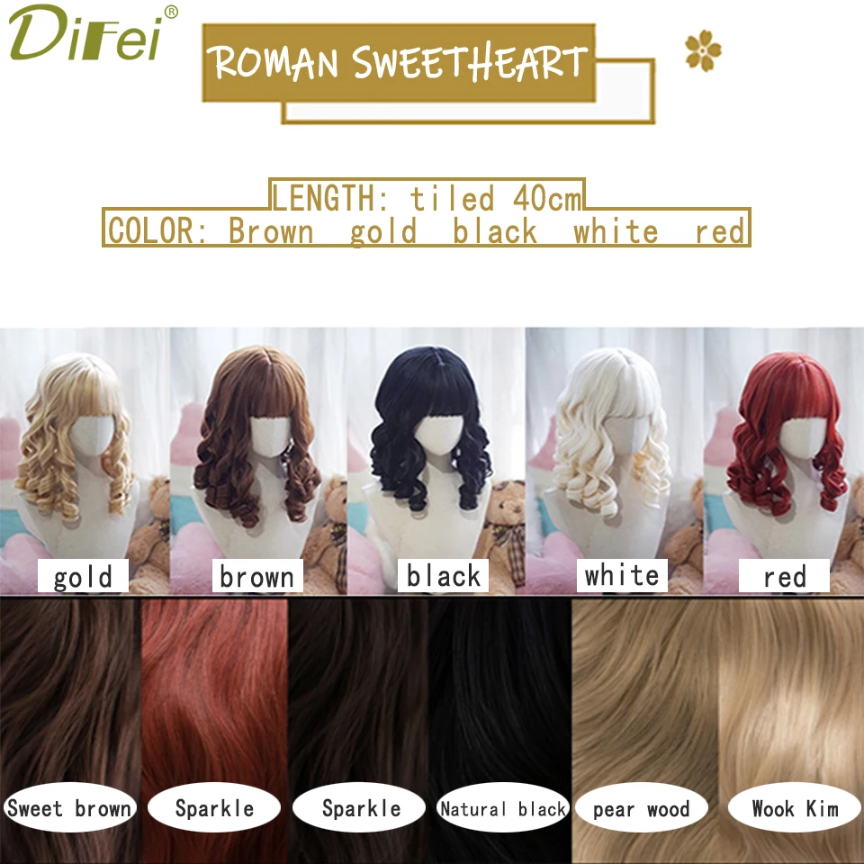 Wig penutup kepala rambut sintetis gadis Lolita boneka Retro istana Perancis elegan cantik rambut palsu Romawi