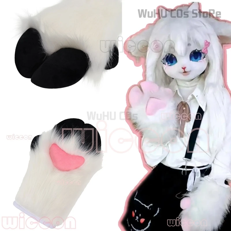 Fursuit Cosplay Paw Gloves Kigurumi Accessories Furry Kig Cosplay Sheep Trotters Handwear Cute Fluffy Animal Party Wearable