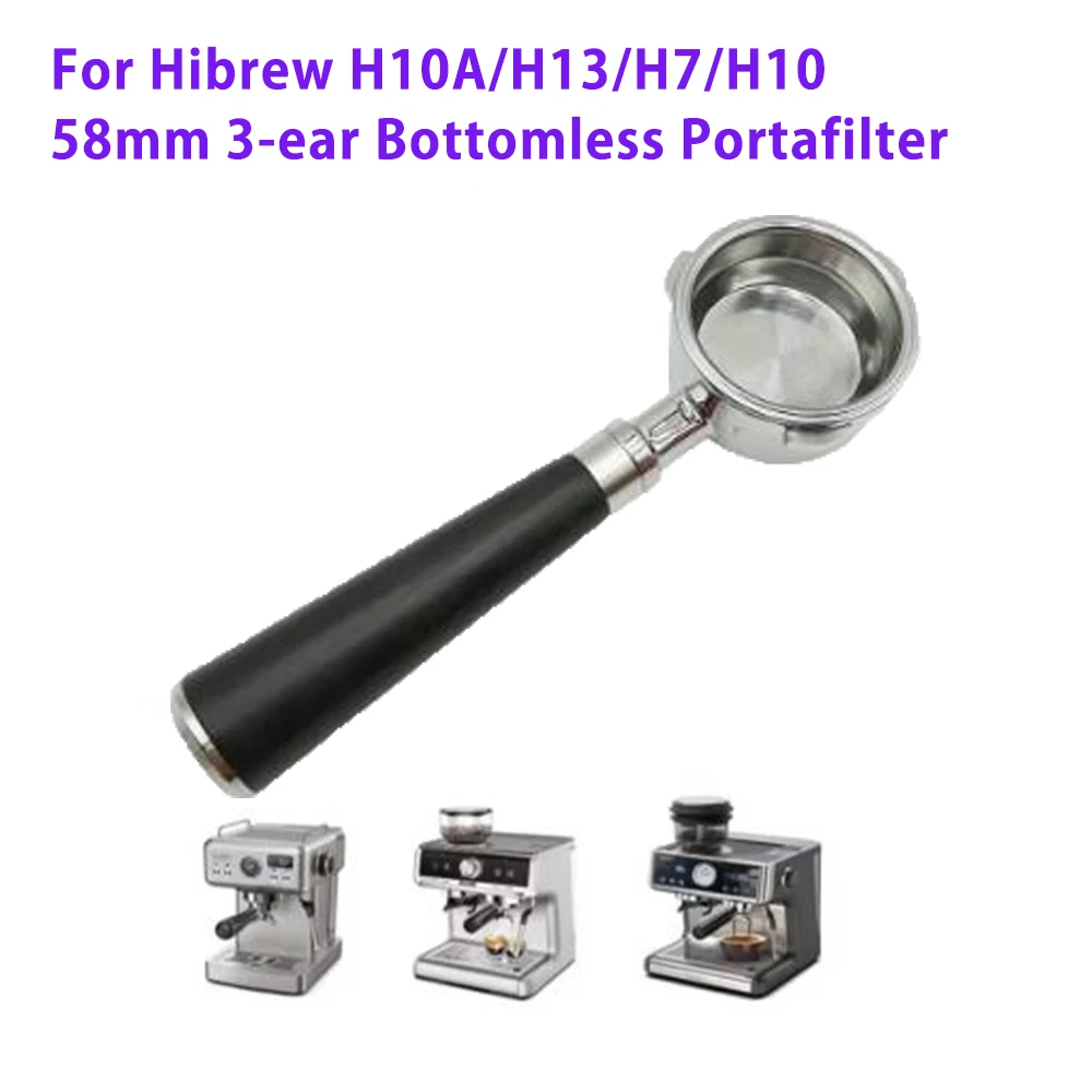 Coffee Handle Filter 58mm 3-Ear for Hibrew H10A/H13/H7/H10 Stainless Steel Bottomless Coffee Portafilter with Filter Basket