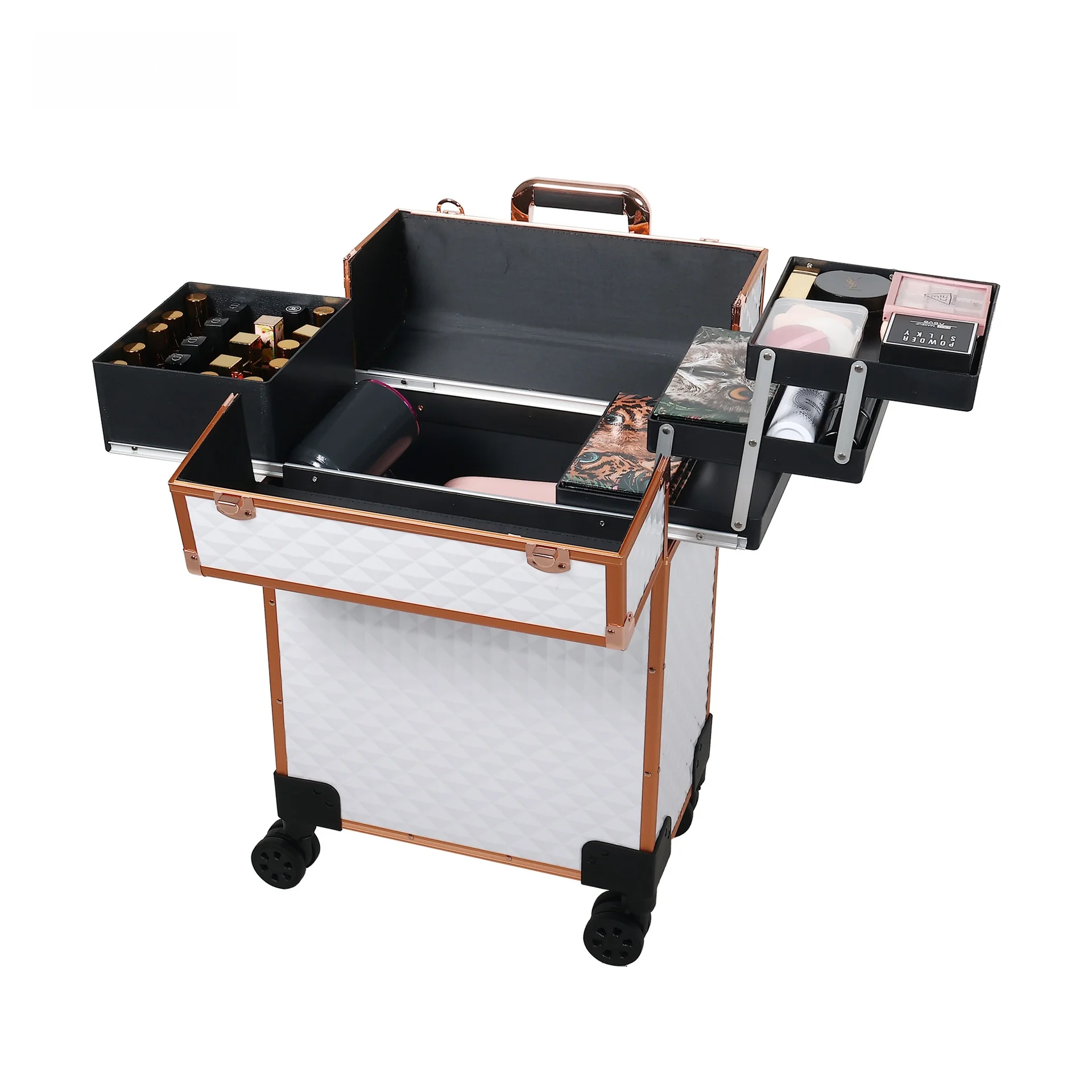 Makeup Trolley Case Detachable 2in1 Alloy Train Briefcase for Nail Manicure on Wheels Lock Salon Large Capacity Storage Case