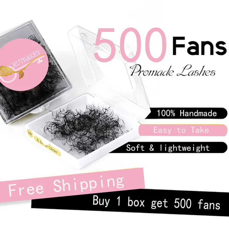 Ruthkey Pointy Base Loose 500 Fan Lash 2D3D4D5D6D 0.10mm Thickness Premade Lashes Russian Volume Cluster Promade False Eyelashes