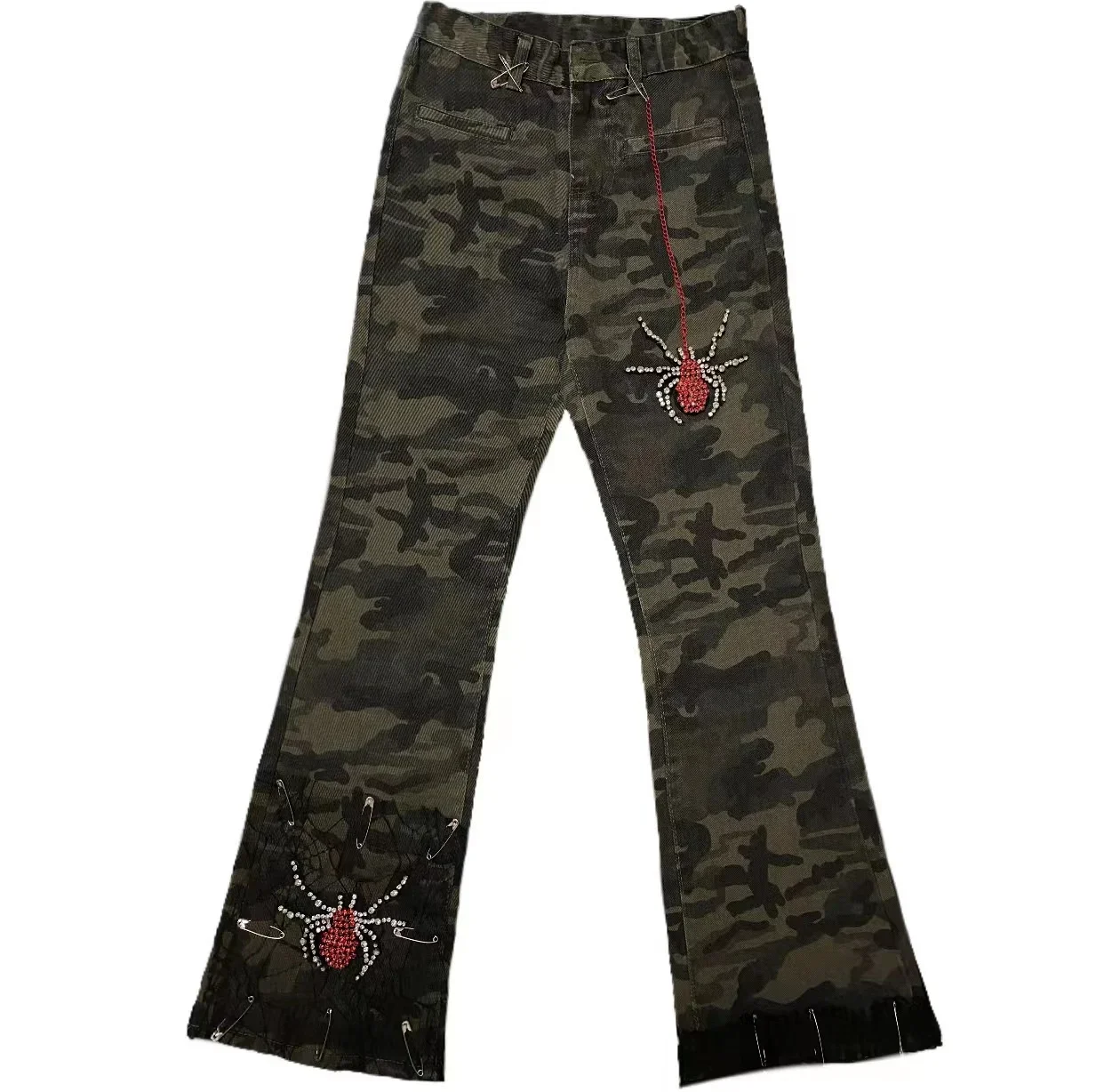 

Ruibbit Rock Punk Jogger Pants Korean Harajuku Sweatpant Trouser Cotton Bottom Water Diamond Spider Slim Camouflage Pant