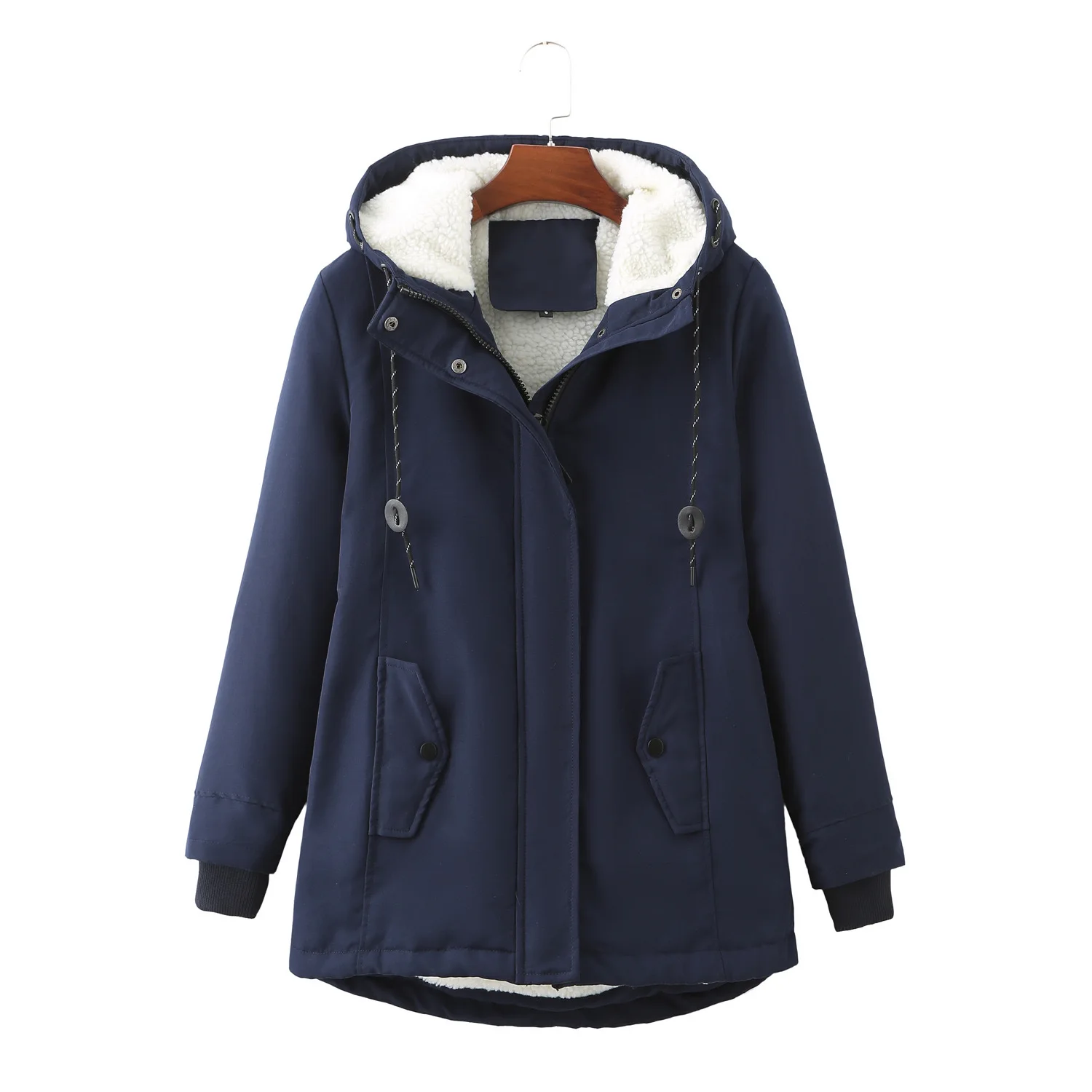 

Factory Ladies Hooded Lamb Cashmere Pie to Overcome Winter Warm Waist Women's Cotton-padded Jacket