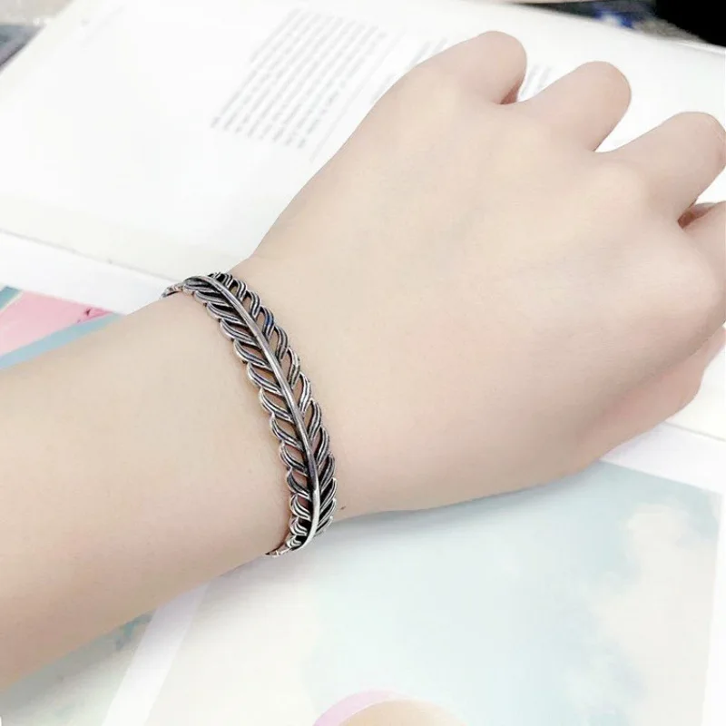 Women's 925 Sterling Silver Hollow Leaf Opening Bracelet
