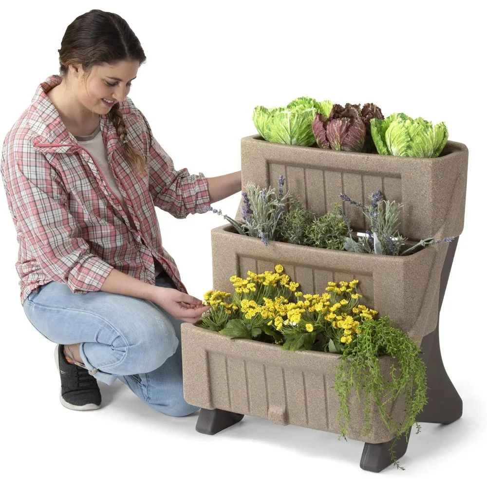 

Simplay3 American Home™ 3-Level Multi Tiered Planter – Larger Planter Boxes for Indoor and Outdoor Garden Beds, Natural Stone Co