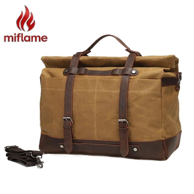Vintage Waxed Canvas Men's Messenger Bag Durable Crossbody Shoulder Bag with Multiple Pockets for Travel and Work
