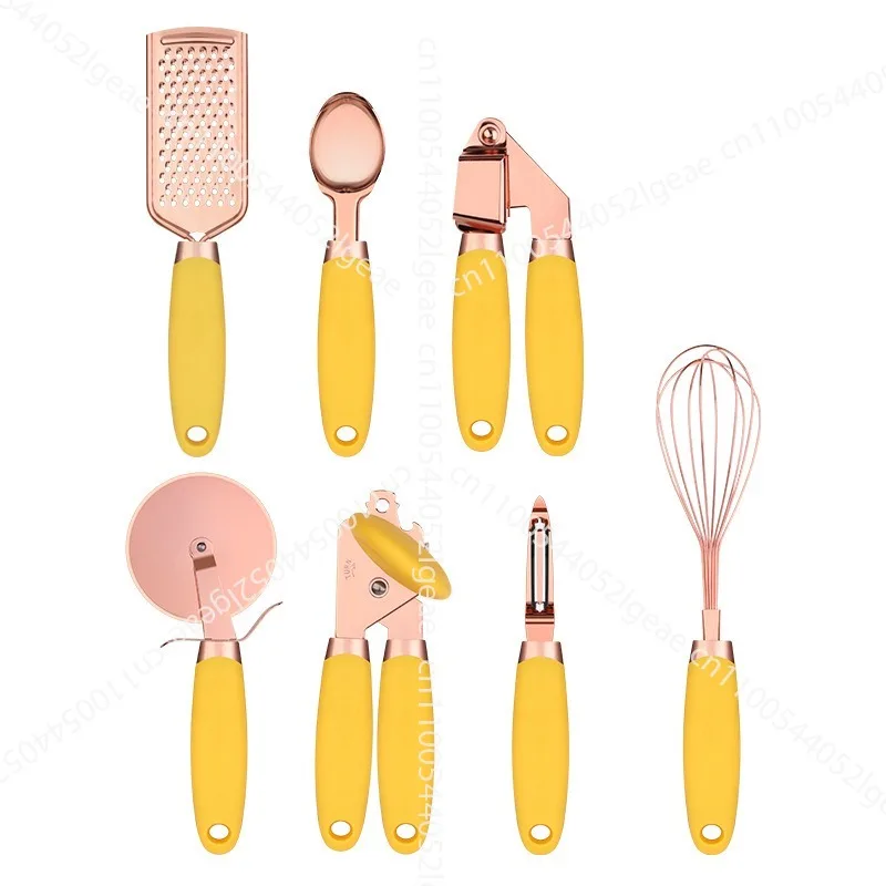 Kitchen Gadget Set 7-Piece Stainless Steel Can Opener Egg Beater Melon Planer, Baking Tools