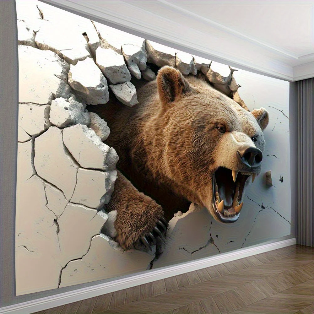 Perfect Gift Tapestry 2D Visual Effect Bear Breaking Through Wall Tapestry - Perfect for Living Room, Bedroom, Office & Party - Image 2
