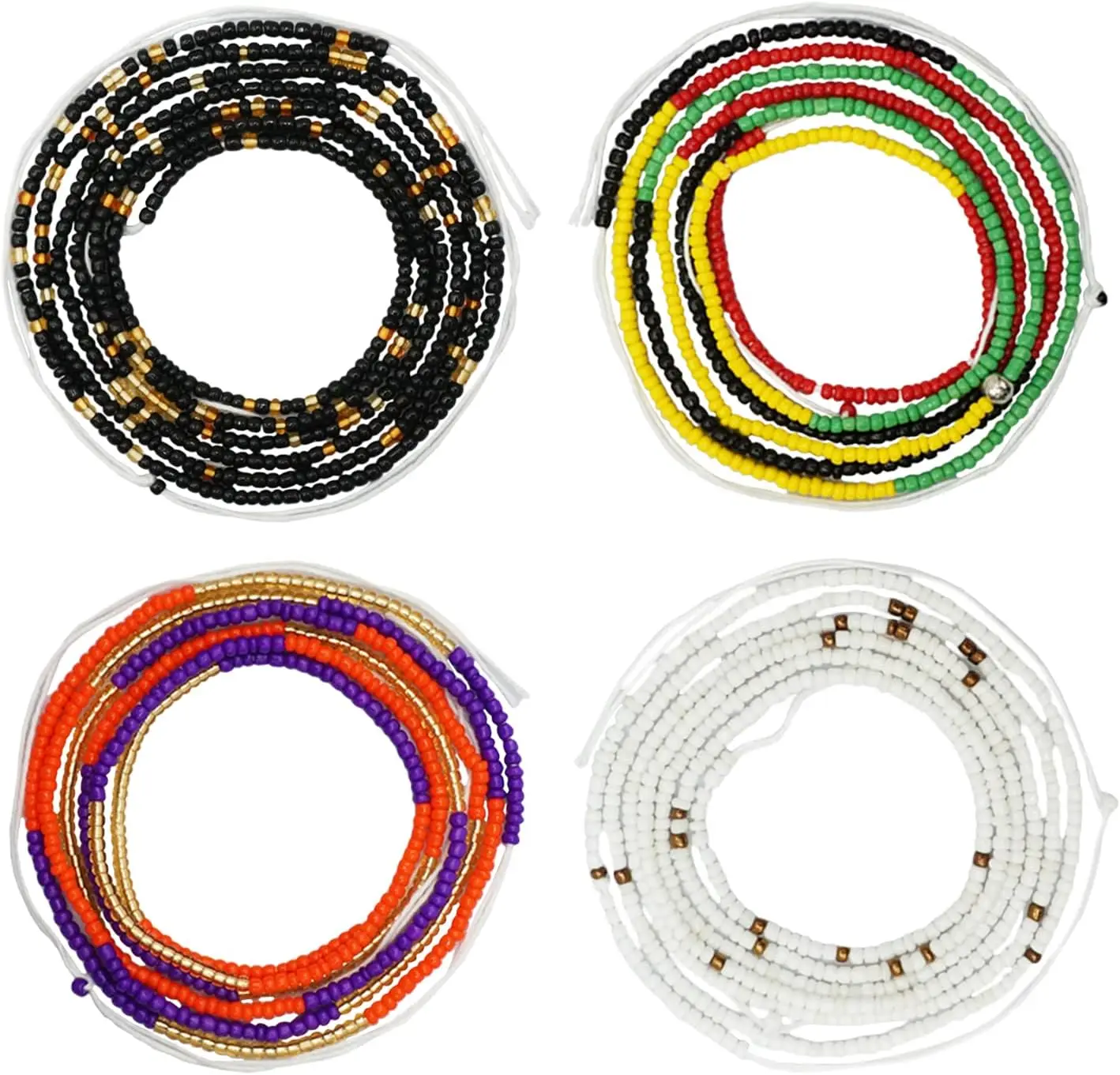 

4PCS 50” Handmade African Waist Beads for Women Non-Stretching(Tie-on)