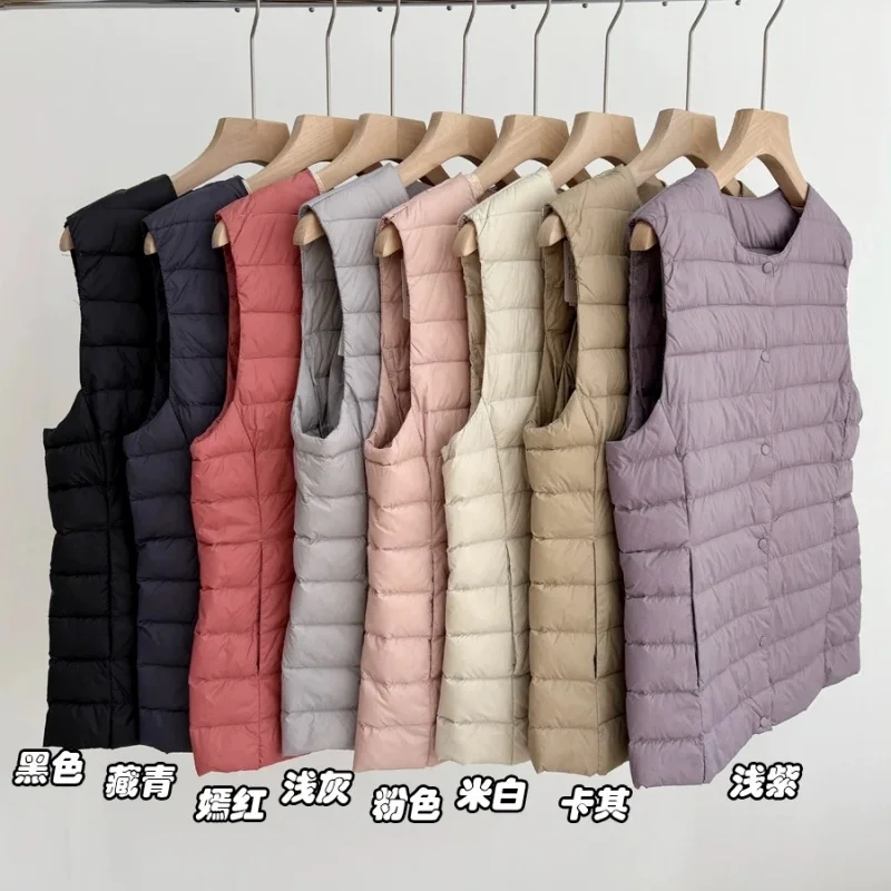 Autumn Winter Ultra Light White Duck Down Vest Coat Parkas Women Sleeveless Down Tank Ladies Warm Short Waistcoat Puffer Jakcet