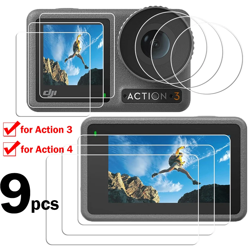 9H Hardness Tempered Glass For DJI OSMO Action 3 4 Front Back Screen Protector Lens Film for Action 3 4 Camera Accessories