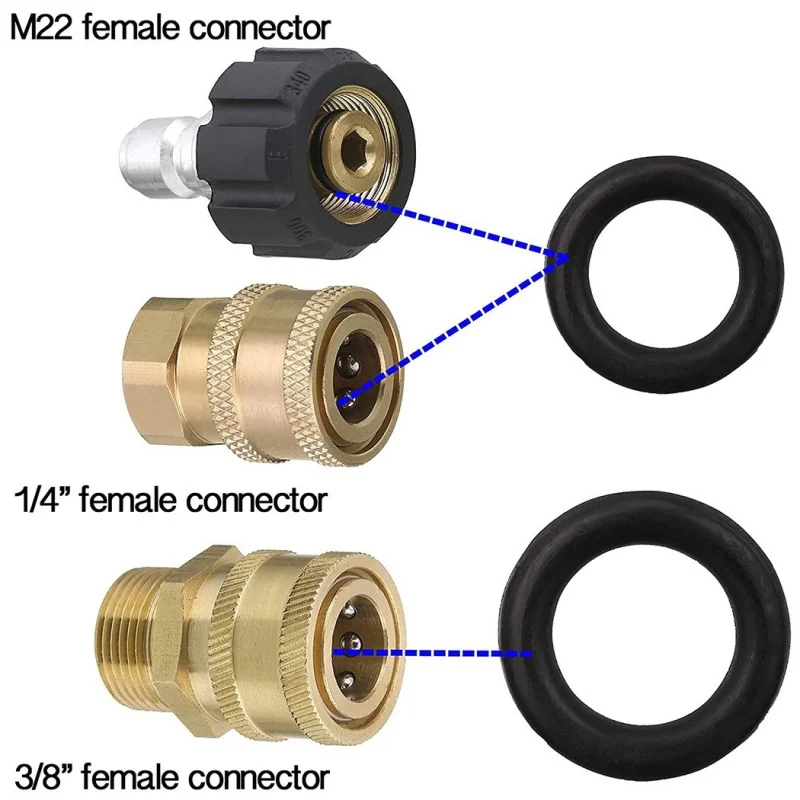 Juntas tóricas 1/4 M22 3/8 para manguera de lavado a presión, juntas tóricas de alta presión, Conector de desconexión rápida, herramientas al por