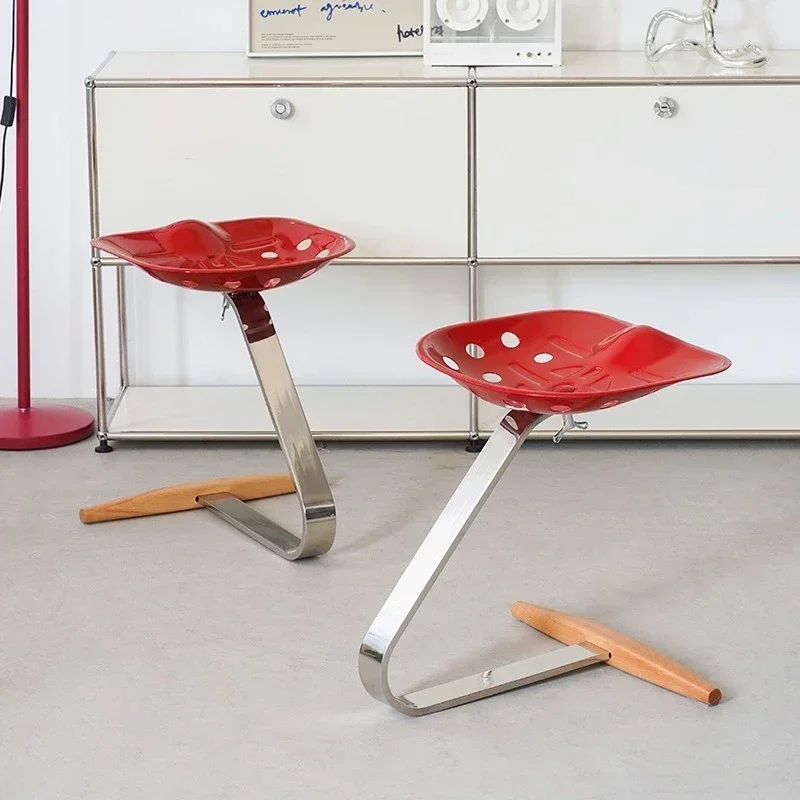 Mezzadro Low Stool Ready Made Foot Rest Italy Stool Metal Seat Solid Stainless Steel Stem Steam Treated Beech Wood Base