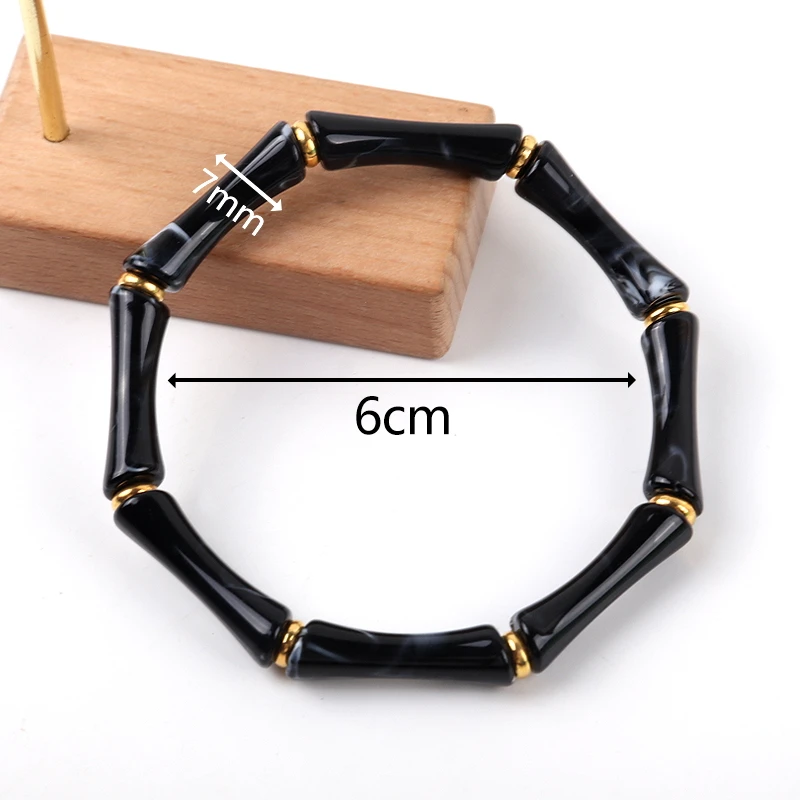 New Bohemian Bamboo Shape Acrylic Women\'s Hand Bracelets Resin Thin Tube Beads Stretchy Bracelet Bangle Couple Jewelry Gifts