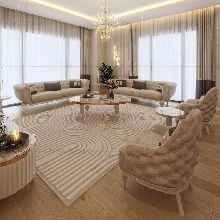 Luxury 2-3 Seater Stainless Steel Leather Sectional Sofa Set Newest Button Design for Home & Hotel Filled with Sponge