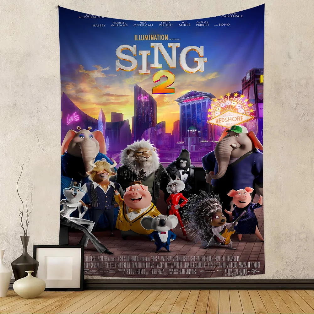 Sing 2 Movie Anime Tapestry Hippie Flower Wall Carpets Dorm Decor Cheap Hippie Wall Hanging 