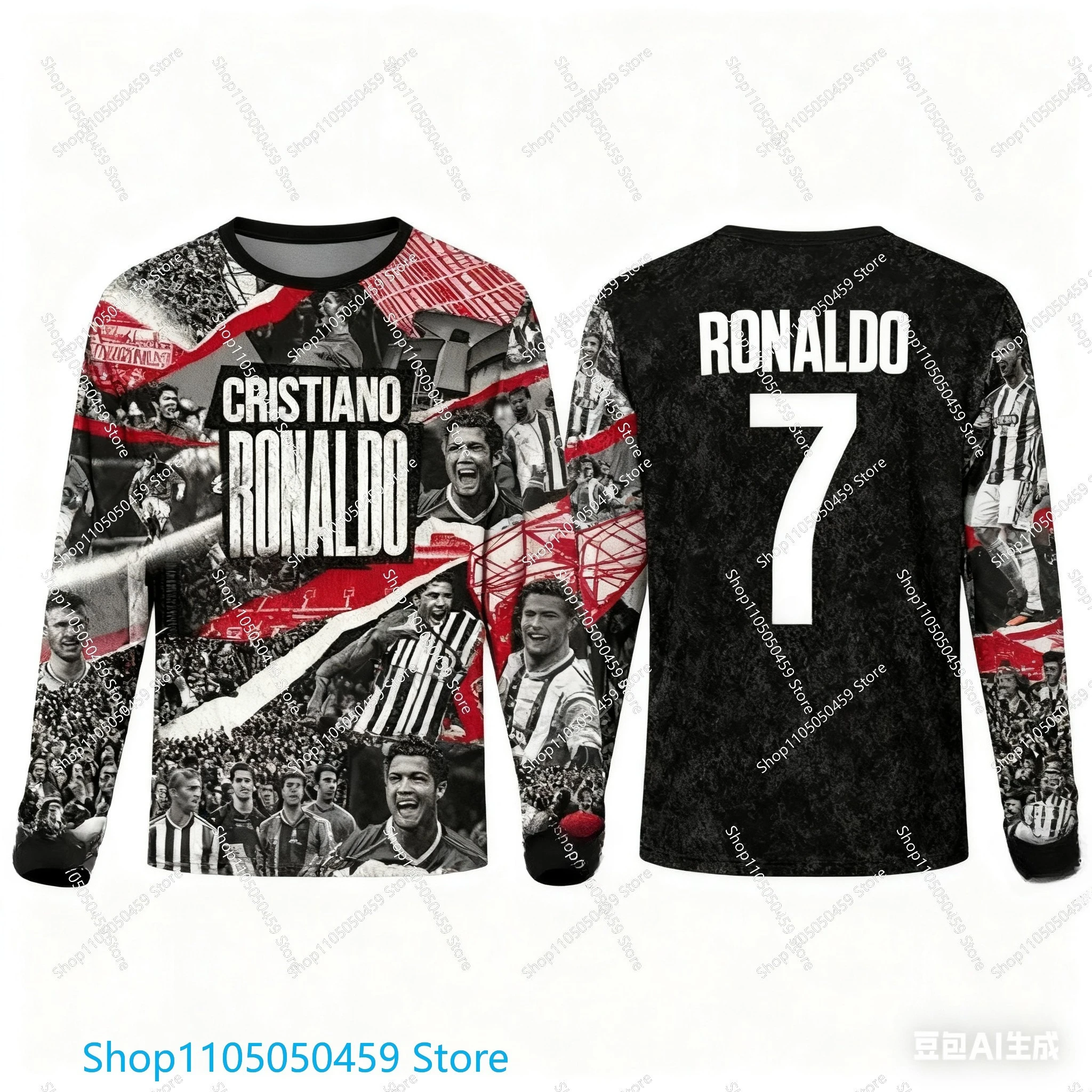 New Hot Selling RONALDO Celebration Commemorative Edition Soccer Jersey  Sports Special Daily long-sleeved 3D printed T-shirt AI
