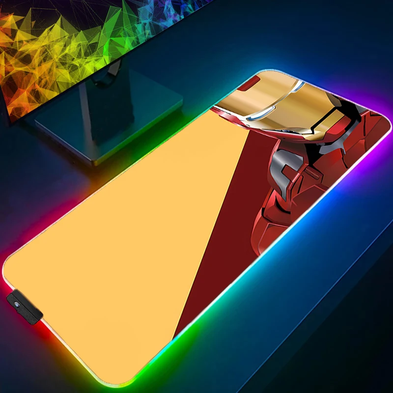 Podkładka pod mysz RGB Iron Man Edge White XXL z obszyciem, podświetlana, akcesoria gamingowe, podkładka pod mysz LED dla graczy komputerowych, mata na biurko.