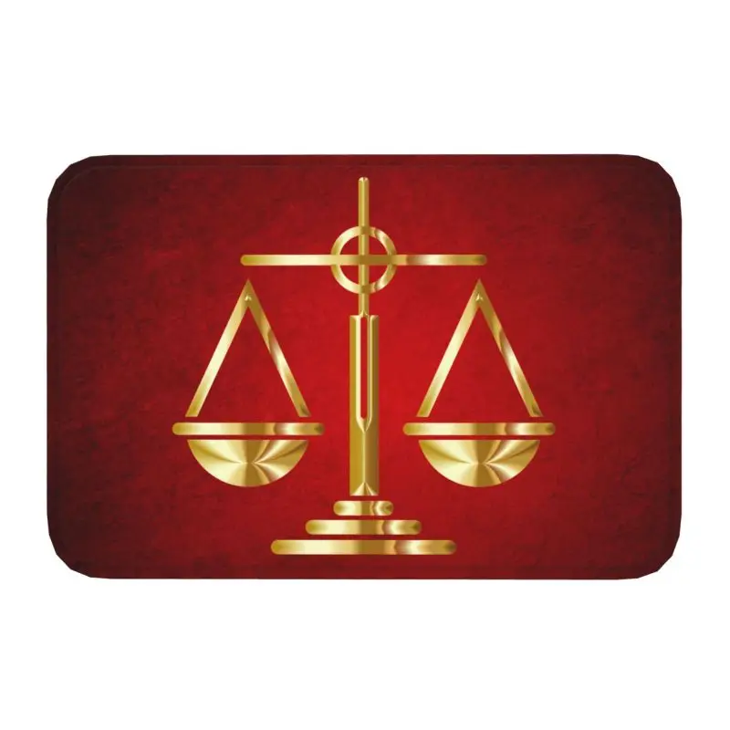 Gold Scales Of Justice Law Logo Floor Door Kitchen Bath Mat Anti-Slip Lawyer Legal Party Doormat Living Room Entrance Rug Carpet