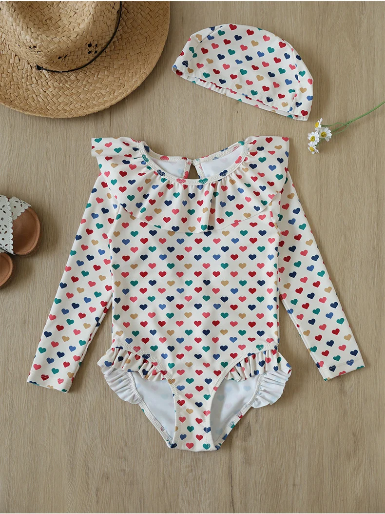 1-7T Flower Girls Swimwear Long Sleeve Backless Swim Clothes Baby Summer Beach Holiday Swimsuit Cute Sweet Bodysuit