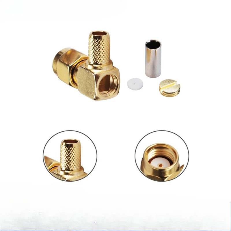 5PC SMA Male Plug SMA Male Jack Connector RP Crimp 90 Degree Right Angle RG Coax Coaxial Adapter Cable Wire Terminal