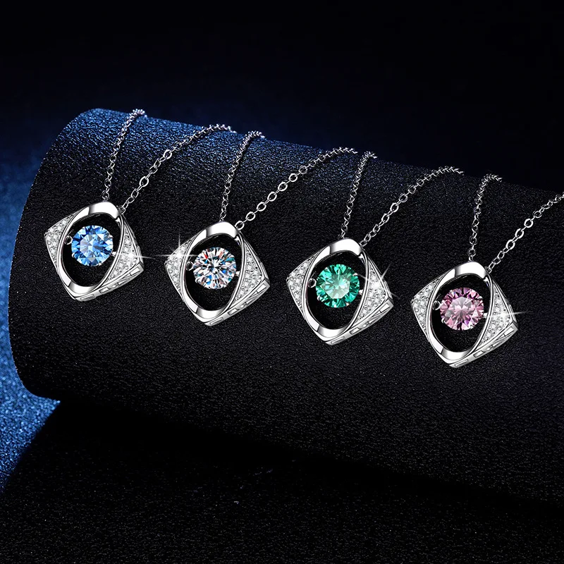 S925 Silver White Gold Plated 1CT Color Moissanite Geometric Beating Heart Pendant Necklace for Women, Exquisite Jewelry.