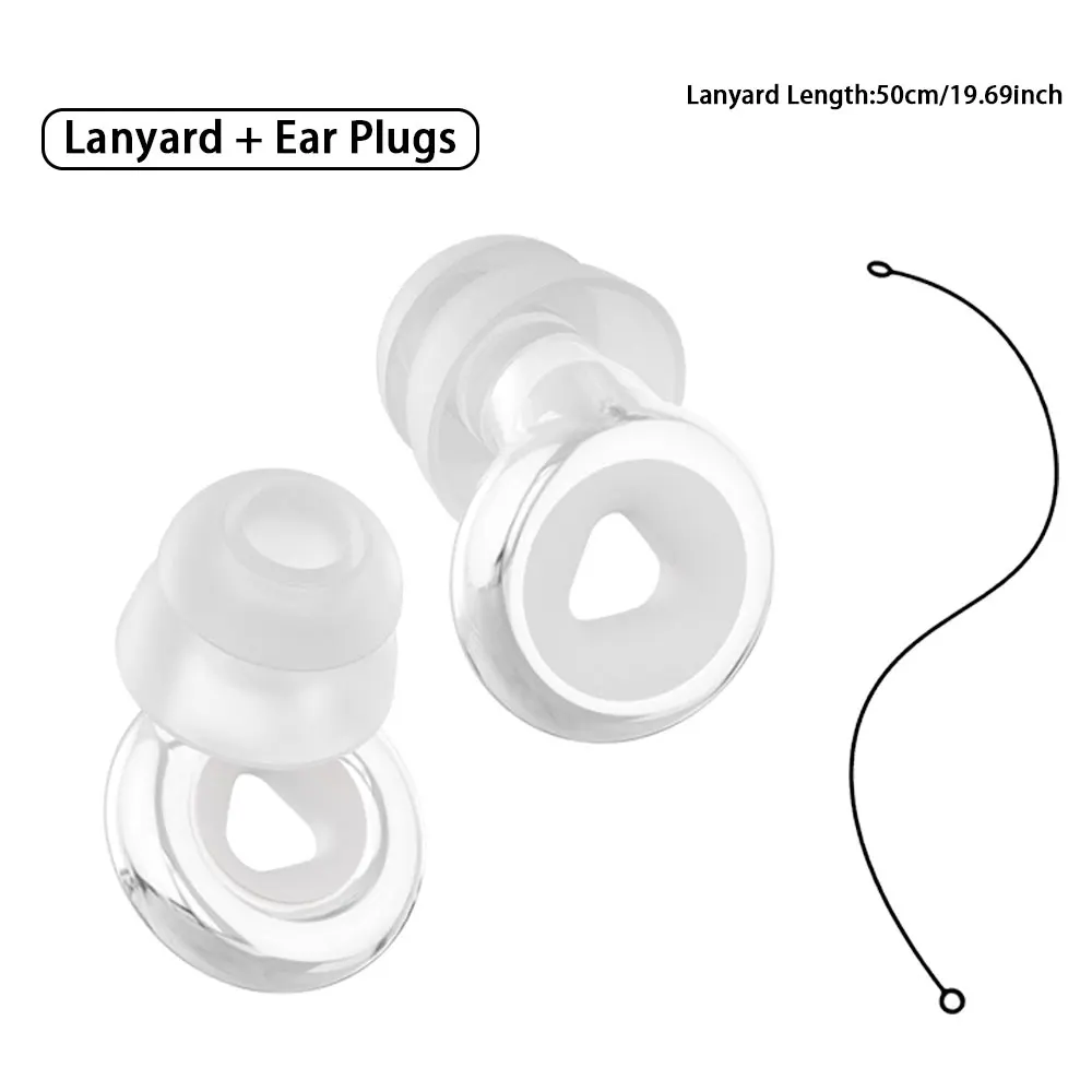 Double-Layer Silicone Ear Plugs with Lanyard Noise Reduction Earplug for Study Work Sleep Swim Motorcycle Music Events