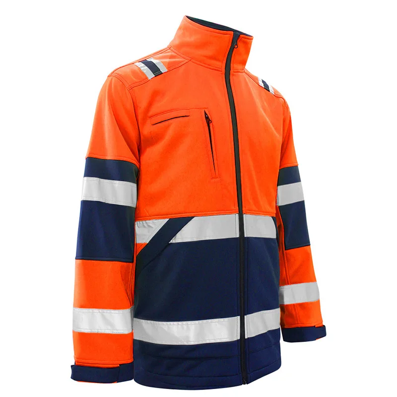 High Visibility Reflective Fleece Jacket Winter Stripe Patchwork Hoodies Two Tone Workwear Coat Hi Vis Work Wear