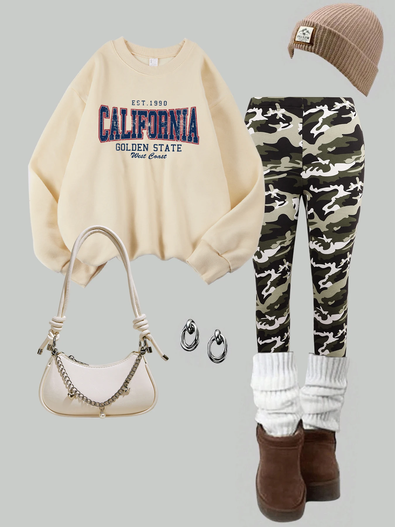 

Женский пуловер с круглым вырезом и флисовыми толстовками California Golden State Prints, осенние комплекты утепленных брюк, эластичные леггинсы