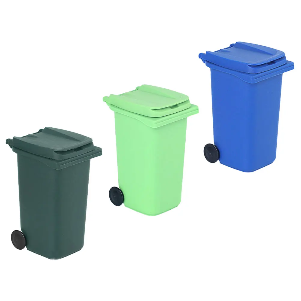 

3pcs Mini Desktop Trash Can With Cover Sturdy Lightweight For Office Home Desk Waste Storage Bucket Small Garbage Container Pen