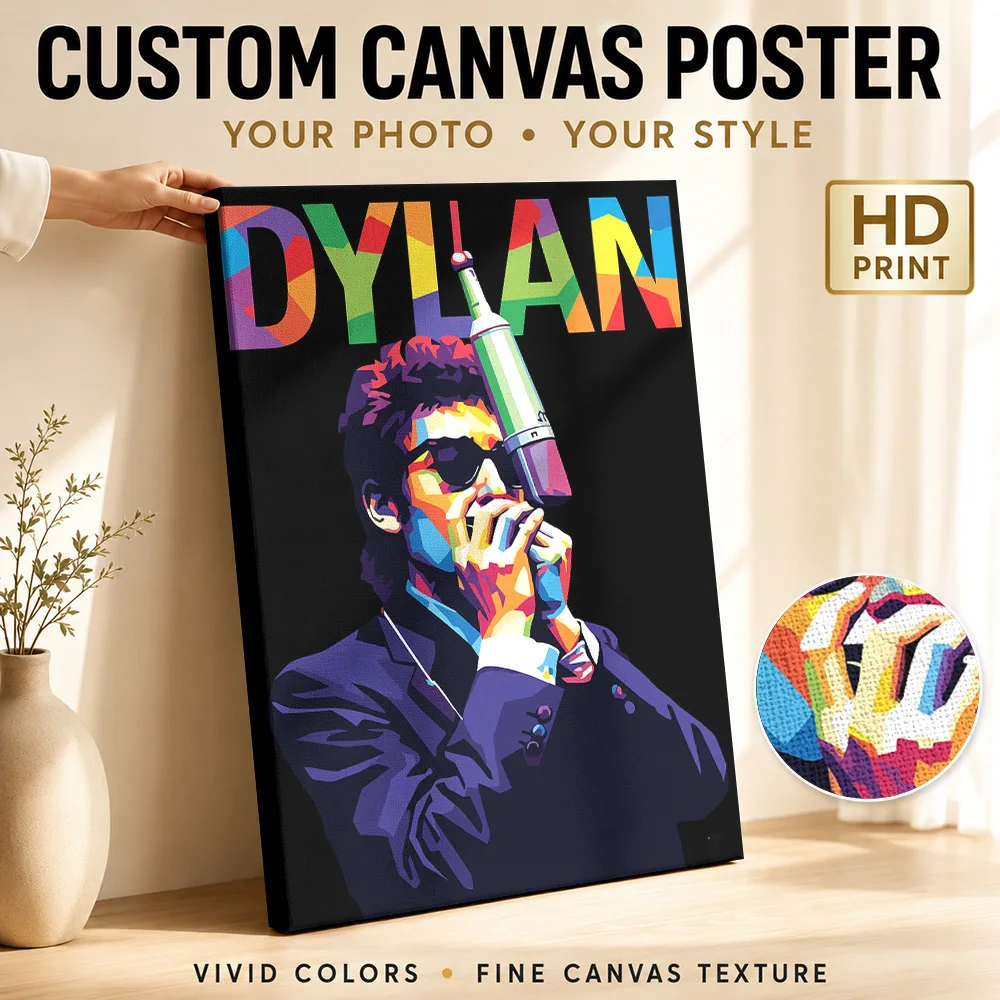 Bob Dylan Pop Art Portrait Framed Canvas Poster Personalized Retro Music Wall Paintings Decoration for Bar Gift for Collectors