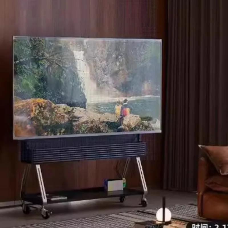 Solid wood movable floor-to-ceiling audio-visual cabinet small apartment living room stainless steel pulley TV mobile bracket TV