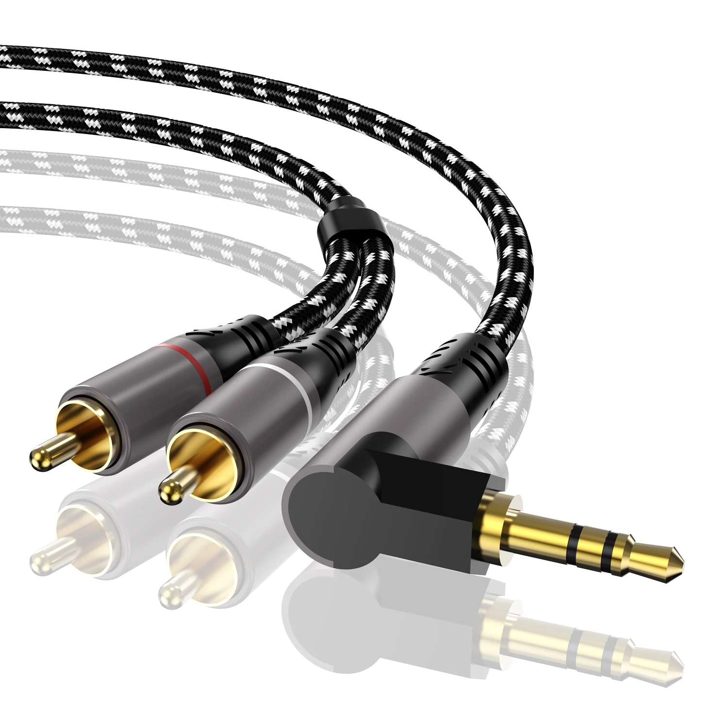 Elbow 3.5mm to 2RCA Cable Aux Audio Cable 3.5 Jack to 2 RCA Male Adapter Splitter for TV Box Video Amplifier Speaker Wire Cord