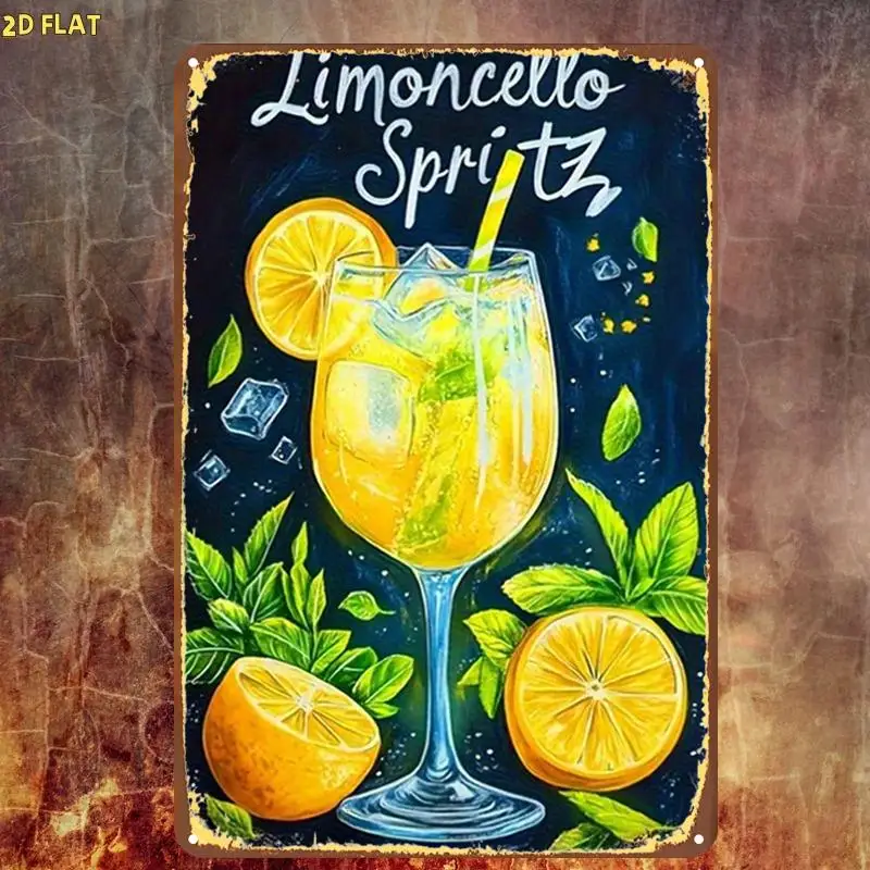 [For Indoor/Outdoor] 2D Flat, 1pc, Funny Limoncello Spritz Drink Art Print Metal Iron Sign, Pre-Drilled Holes, Suitable for Indo
