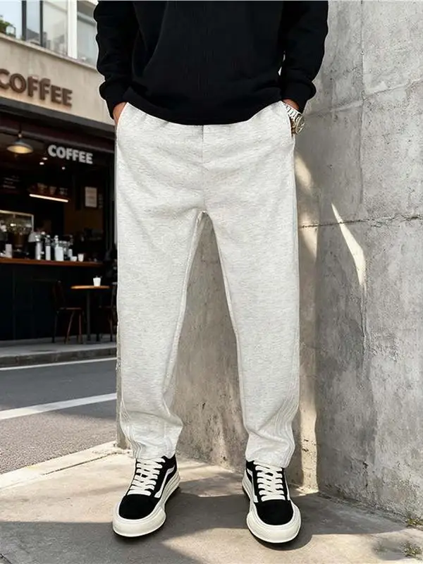 

American Sle ey Fce Lined Men's Spor Straight Leg Casual Pants Autumn Winter Loose Drapey Long Trousers