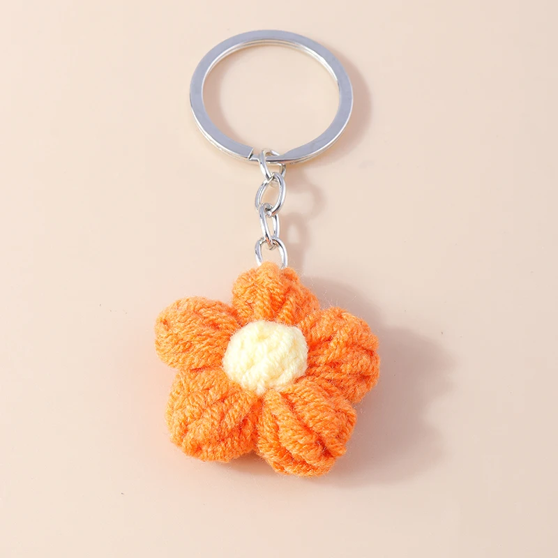 Cute Handmade Knitted Flower Keychain for Women Girl Crocheted Keyring Pendants Handbag Decor Charms DIY Jewelry Gifts