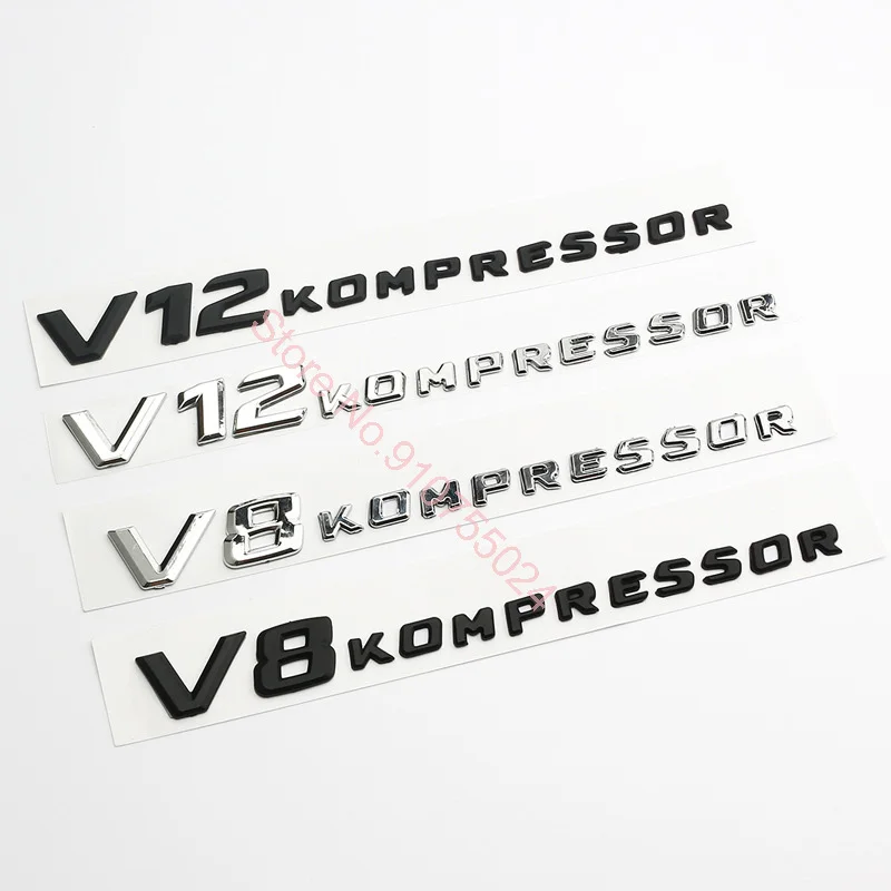 

Emblem V8 KOMPRESSOR V12 KOMPRESSOR for Car Styling Side Fender Logo Sticker Chrome Matte Black