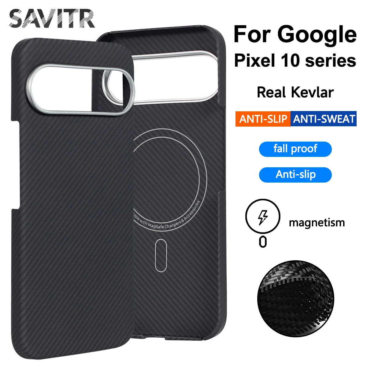 

Чехол MagSafe для Google Pixel 10 Pro XL/10 Pro/9, чехол из натуральной углеродной ткани, арамидного волокна, ультратонкий легкий магнитный чехол