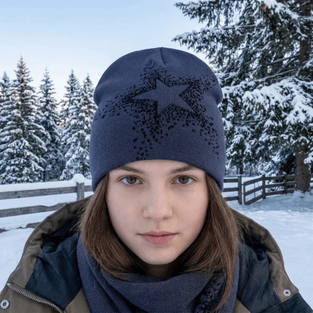 Fashion Jacquard Star Knitted Hat Pentagram Warm Pullover Cap Cashmere Cold Cap Y2k Beanie Hat Female/Male