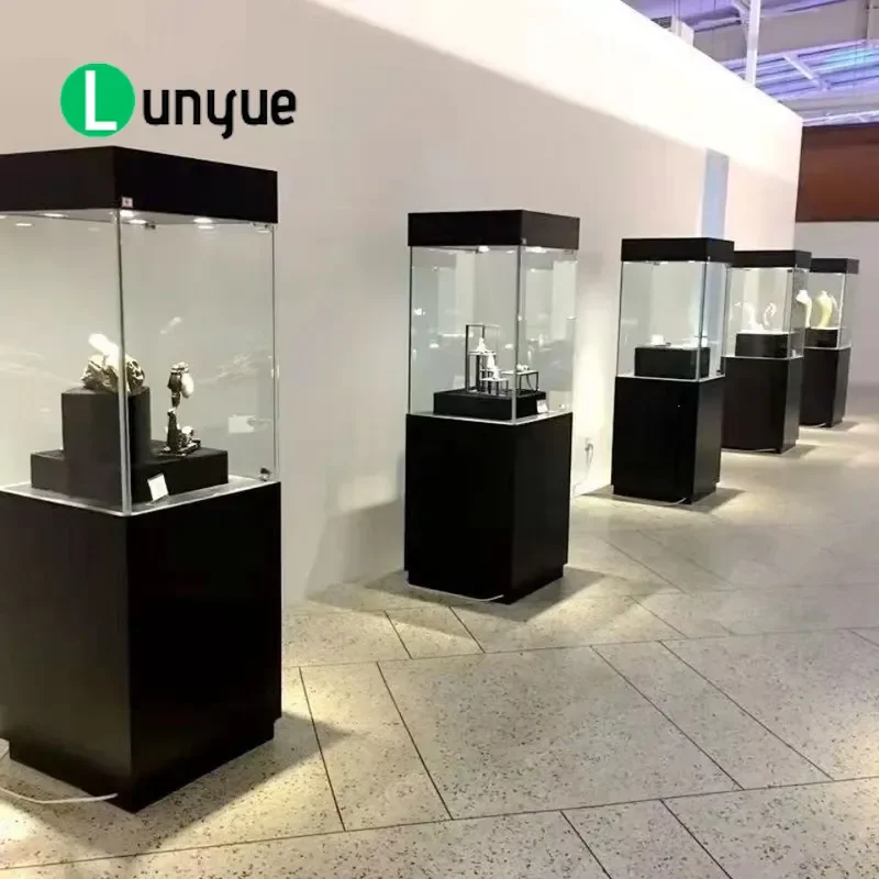 Wooden Glass Display Case for Museum Jewelry Porcelain Showcase Independent Exhibition Counter Product Display Cabinet