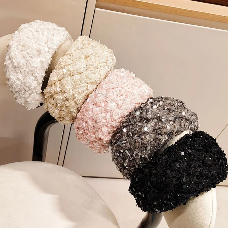 

Braided Sequin Hair Hoop Wide Edge Thickened Headband Women Wash Face Hairbands Hair Accessories Decorations