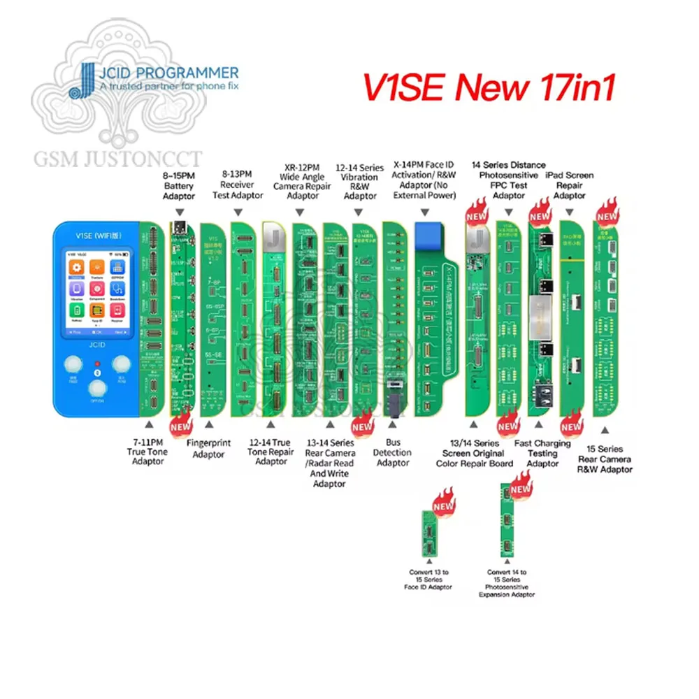 JC V1SE 17 IN 1 Programmer For iPhone 11 12 13Pro 14 15 Pro Max True Tone Battery Dot Matrix Receiver Camera Recover Repair Tool