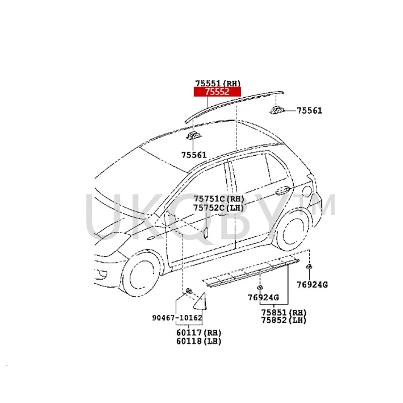 755510D100 755510D100 To yo ta  Yaris Decorative strip on the right side of the roof drainage channel