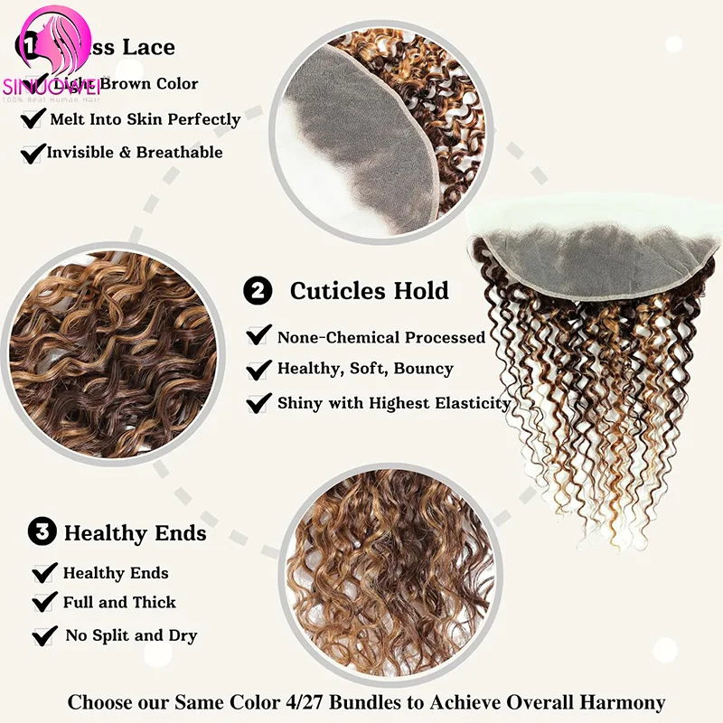 Evidenzia fasci di onda d'acqua P4/27 con fasci anteriori 3/4 con fasci di tessuto di capelli umani brasiliani frontali con frontale in pizzo 13 q6 4