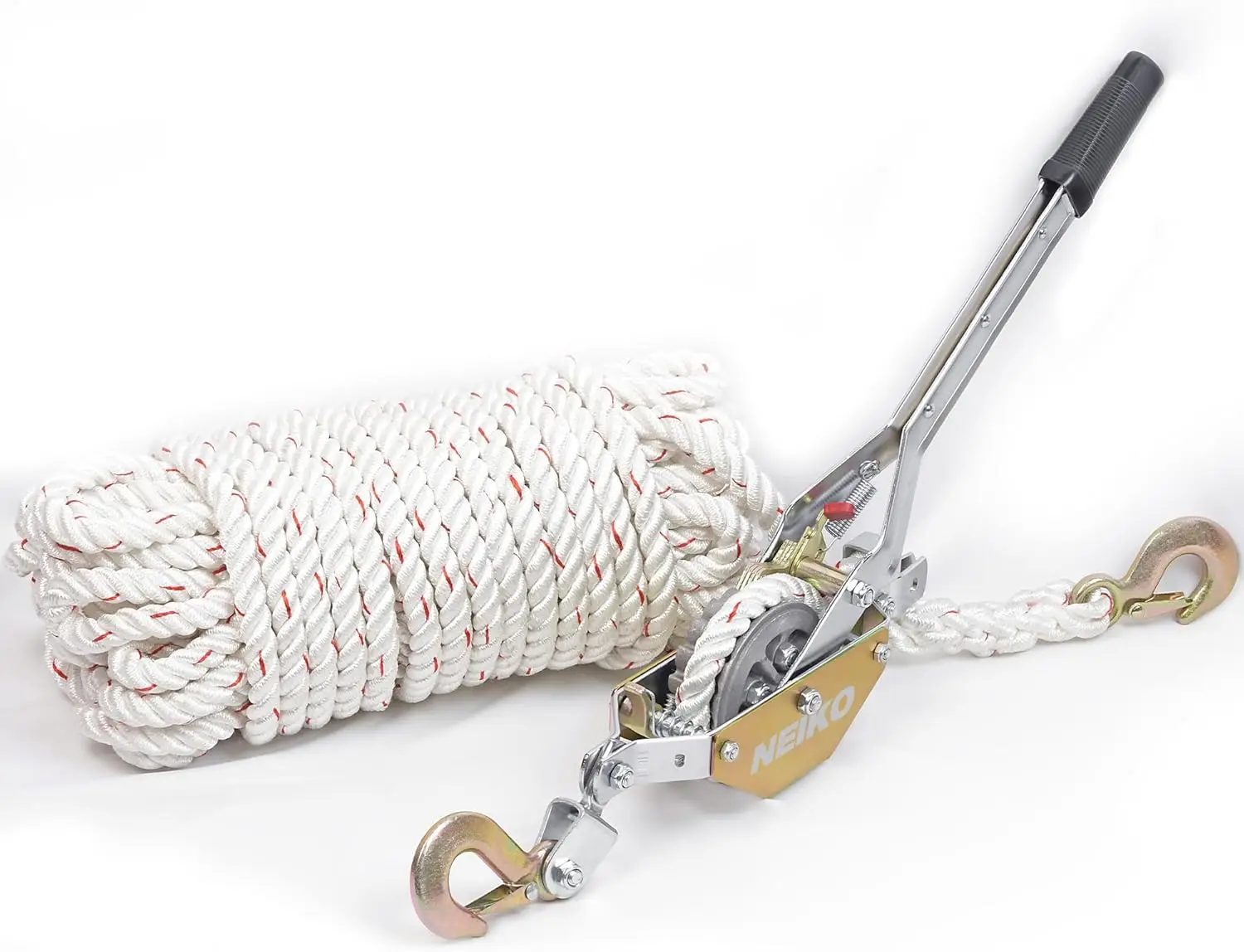 

3/4-Ton Heavy Duty Hand Winch Puller, 98Ft Cable with Dual Gears and Safety Hooks for Automotive Recovery and Construction