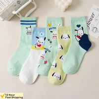 5 Pairs Kawaii Sanrio Mid-Calf Socks Pochacco Cartoon Cute Anime Student Comfortable Keep Warm Protecting Feet Toys Girls Gifts